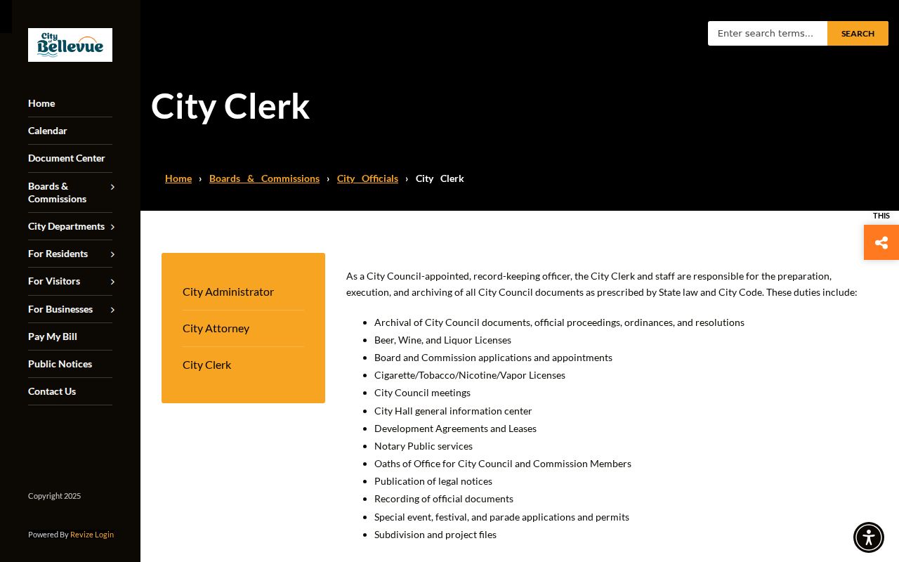 Official Bellevue City Clerk webpage