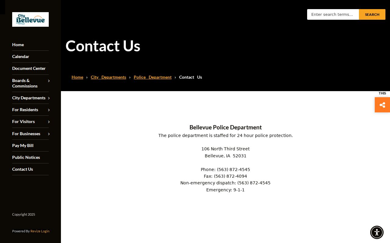 Official Bellevue Police Department contact webpage