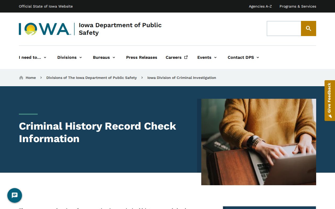 Jackson County criminal history Iowa DCI record check instructions