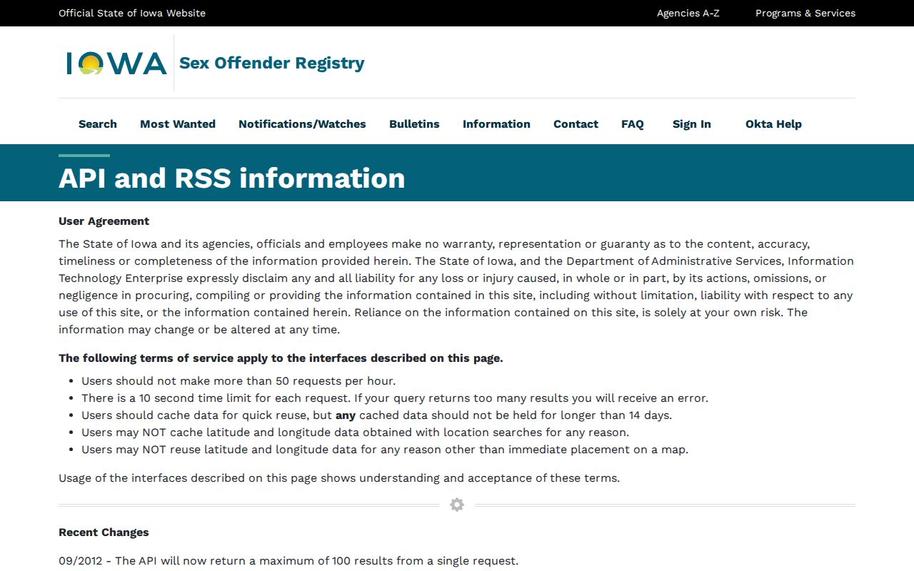 Jackson County sex offender registry search fields and feed information