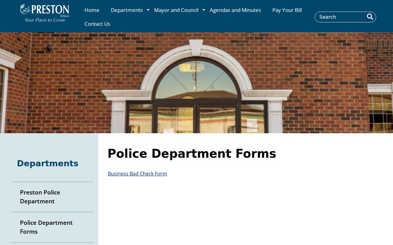 Official Preston Police forms webpage
